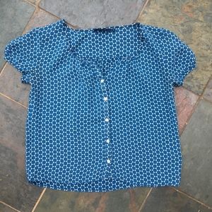 Boden Blue Polka Dot Blouse Size 12